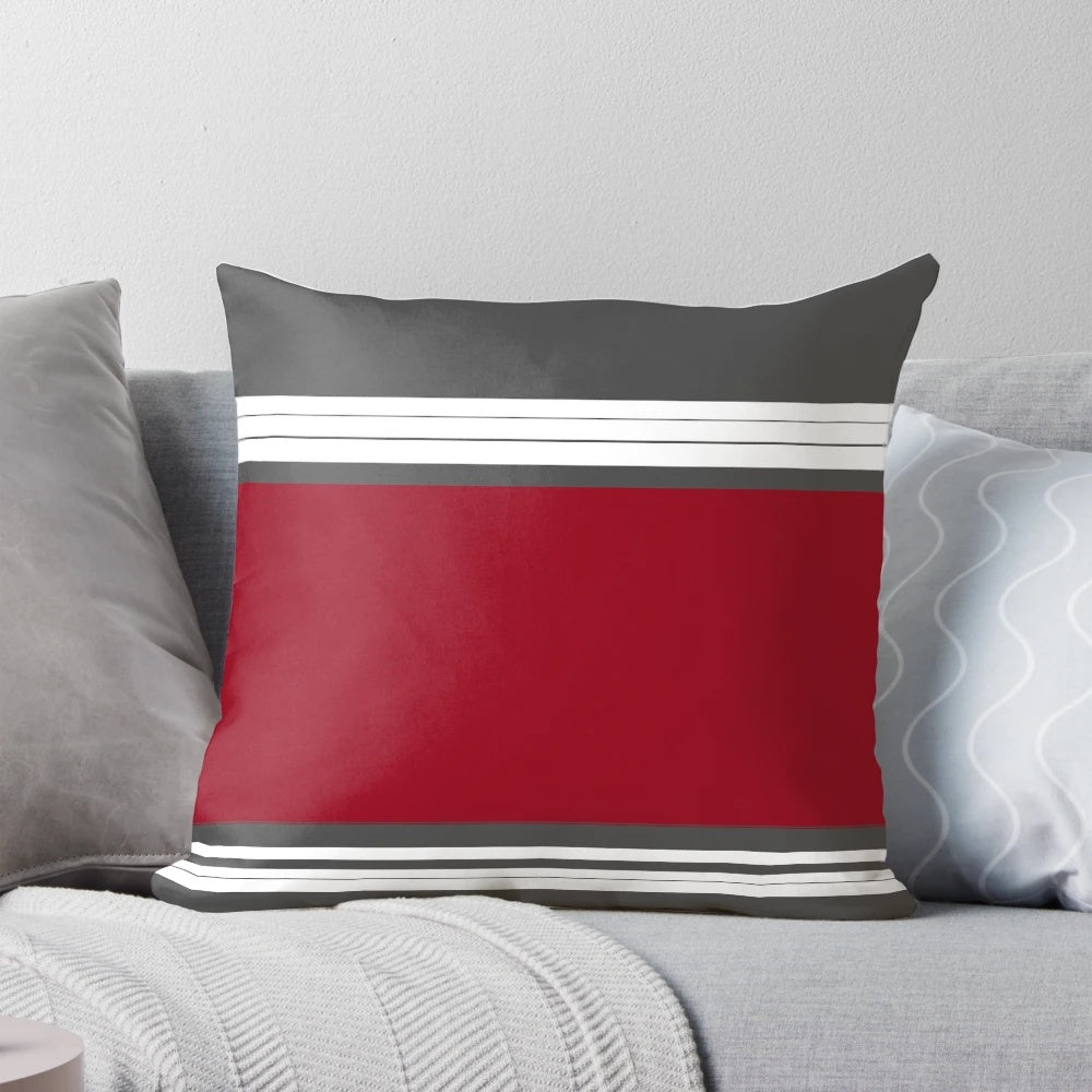 Gray and red striped decorative throw pillow for modern home decor