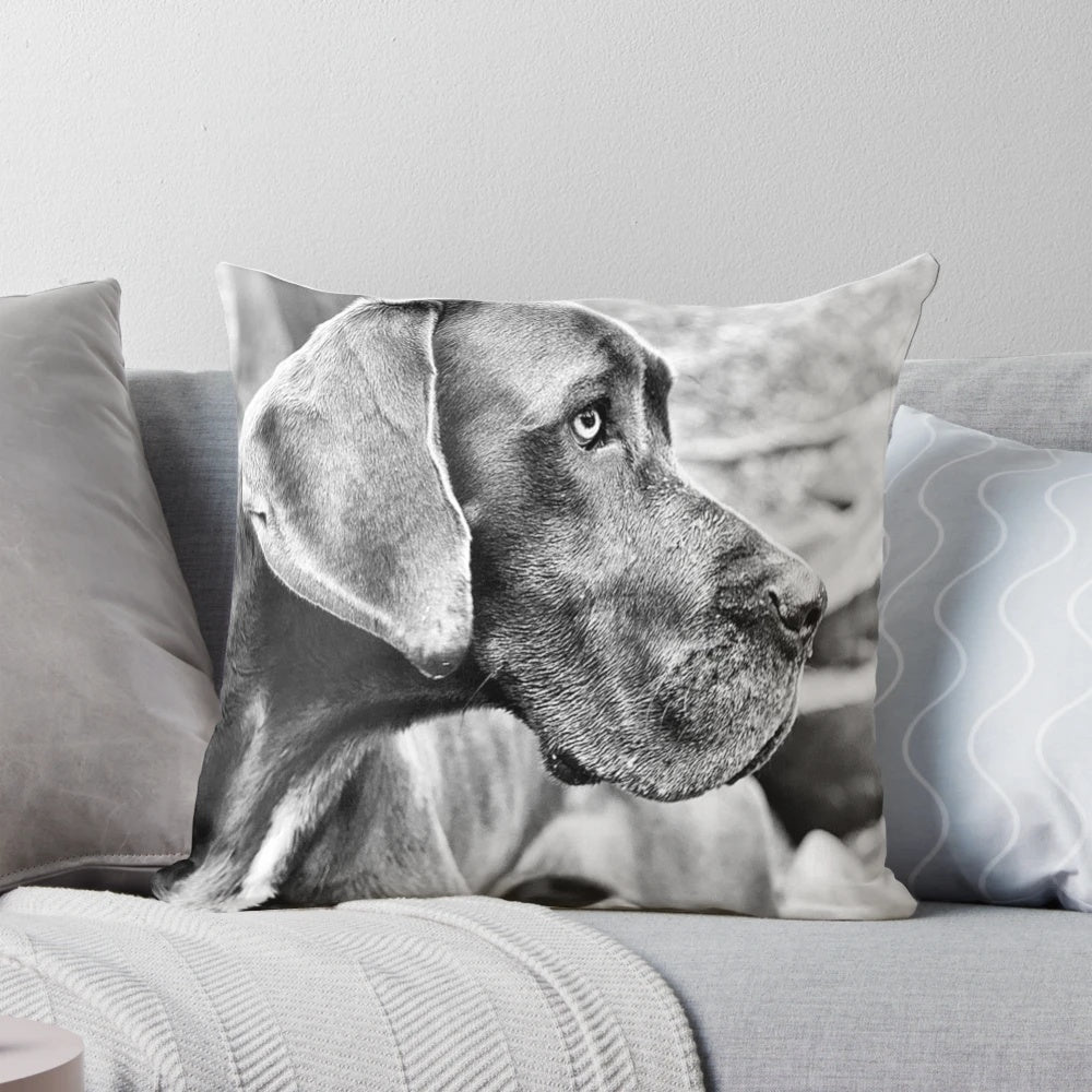 Decorative throw pillow featuring a stylized image of a Great Dane dog breed.