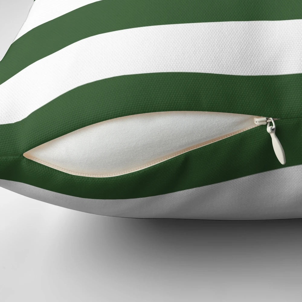 Green and white striped minimalist design pillow