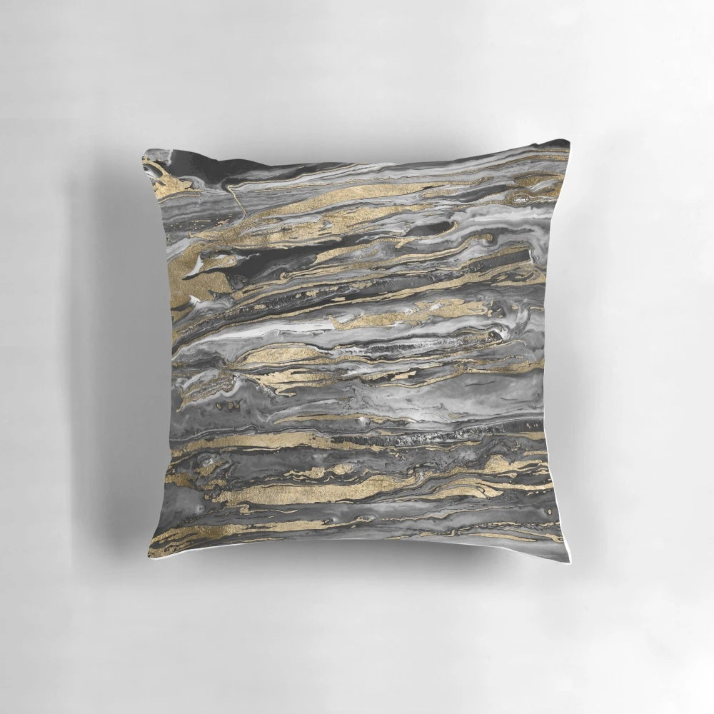 Stylish grey and gold abstract marble decorative throw pillow
