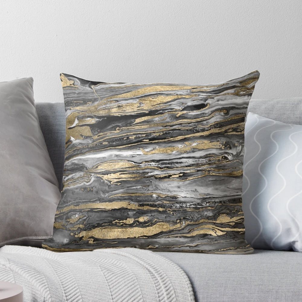 Stylish grey and gold abstract marble decorative throw pillow