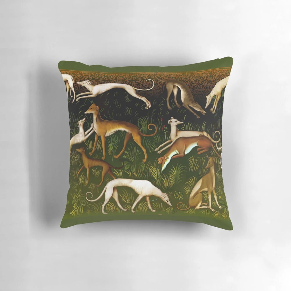 Greyhound and sighthound themed throw pillow with dog breed design