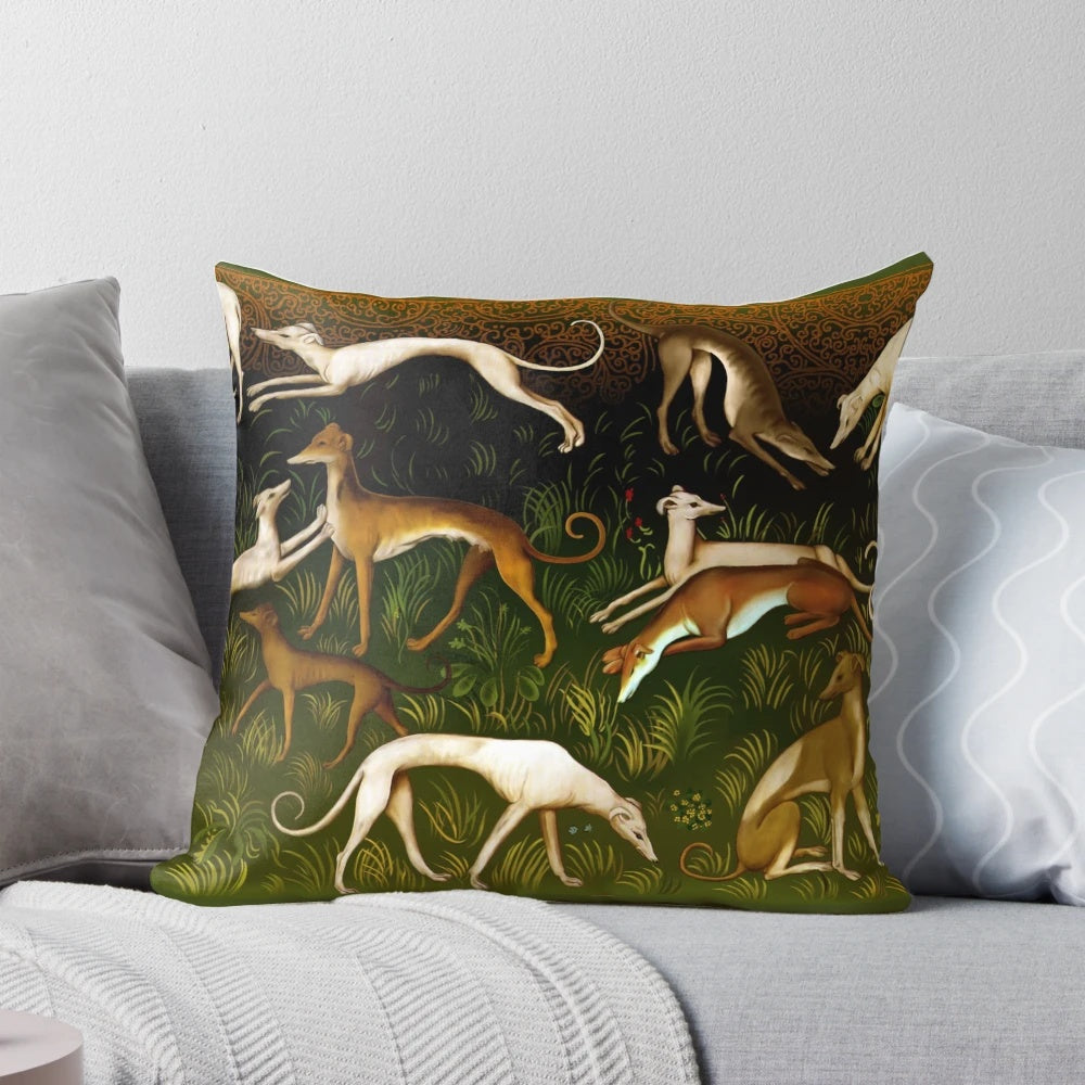 Greyhound and sighthound themed throw pillow with dog breed design