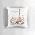 Vibrant illustration of a greyhound dog giving a high five on a decorative pillow