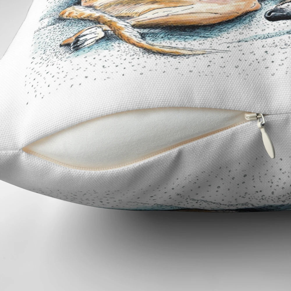 Vibrant illustration of a greyhound dog giving a high five on a decorative pillow