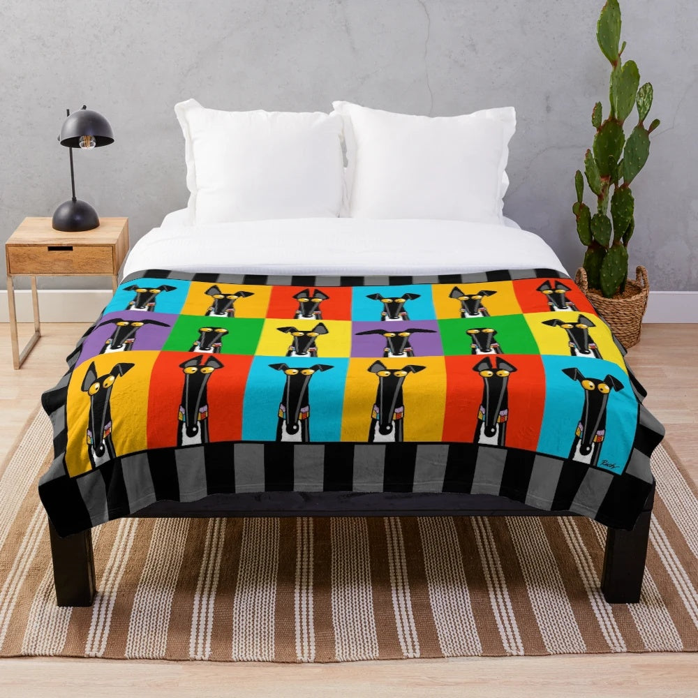 Greyhound plush blanket with pop art style design