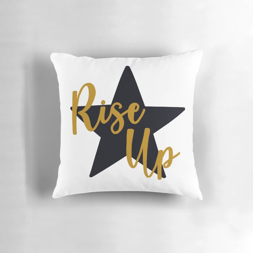Soft and trendy pillow featuring the phrase "Rise Up" from the hit musical Hamilton