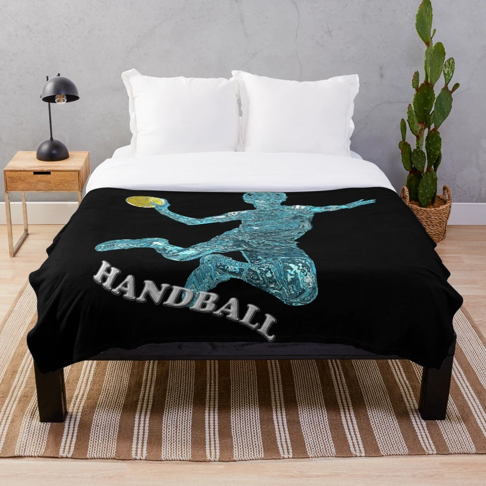 Handball player silhouette design on a plush blanket