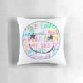 Vibrant happy face pillow with a preppy, trendy design.