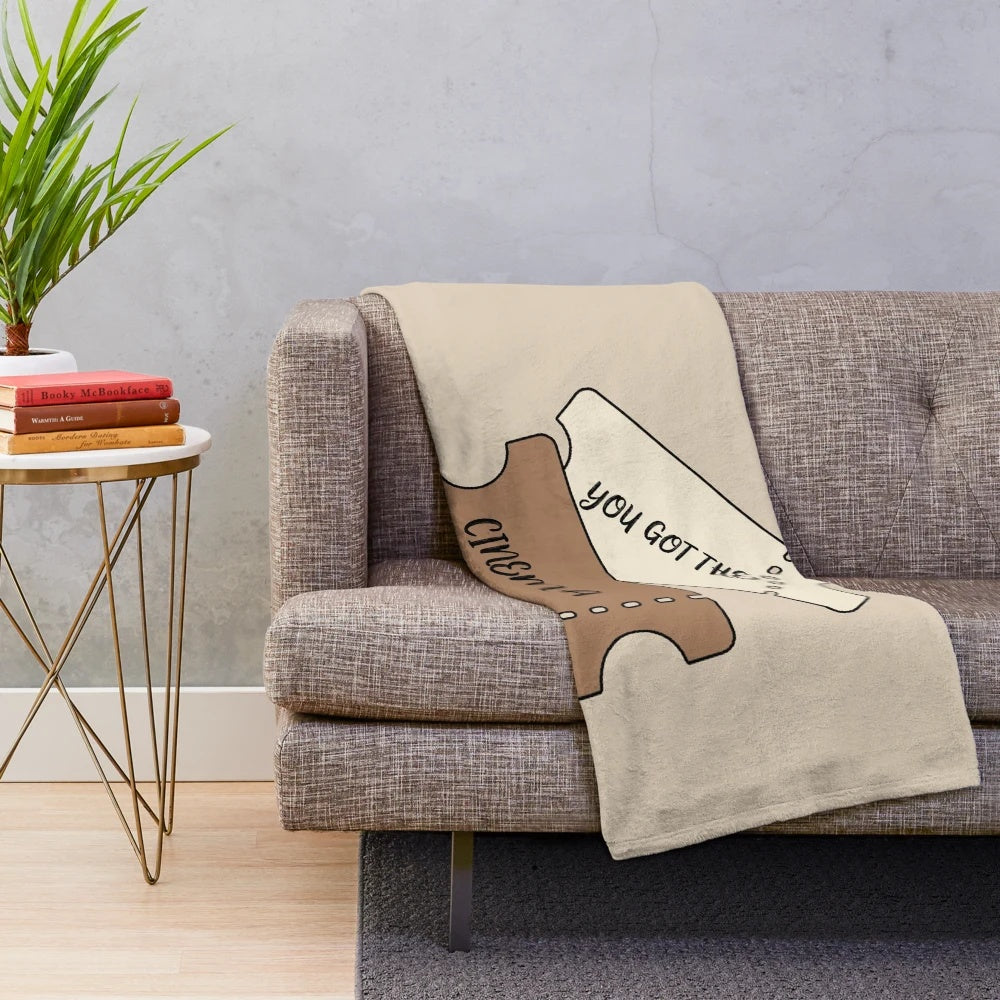 Harry Styles themed plush blanket featuring cinema tickets and movie-inspired designs