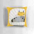 Cozy and fashionable HAT SCARF COMBO pillow featuring a playful cat design in vibrant yellow