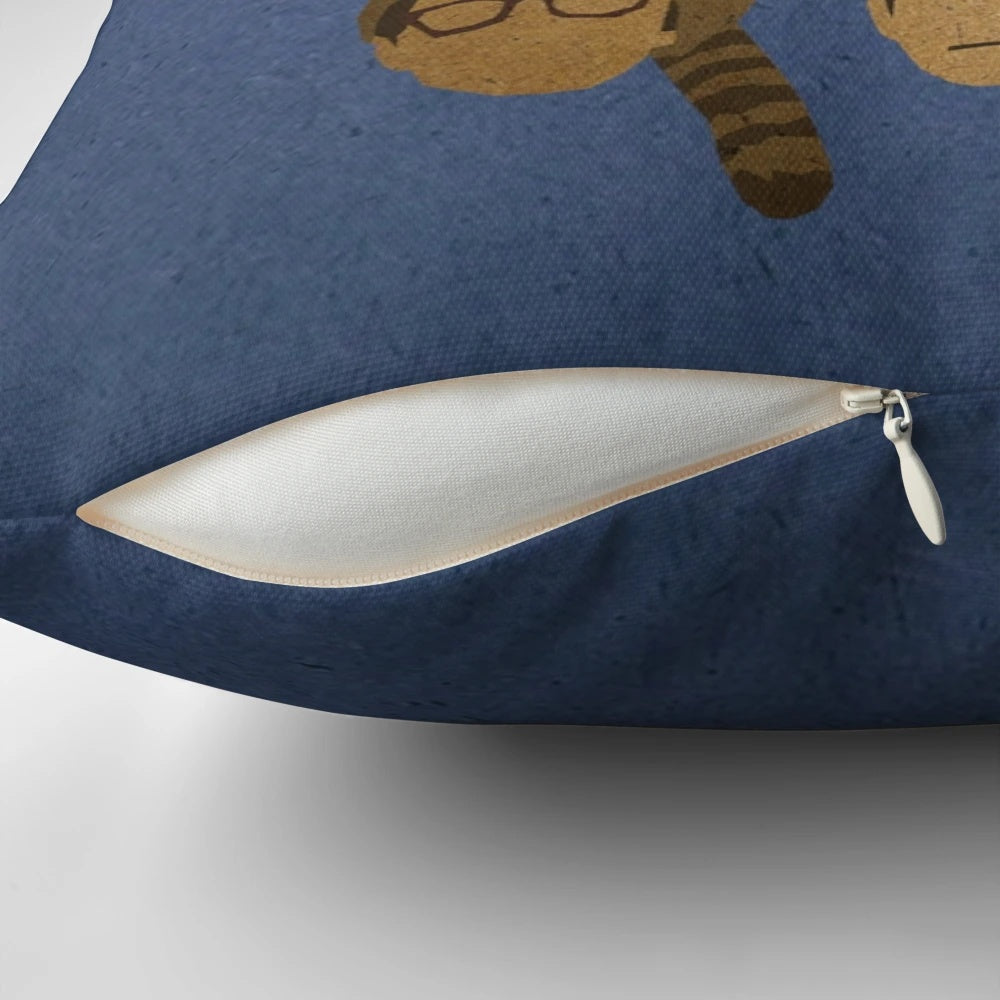 Decorative throw pillow featuring hats from Wes Anderson movies