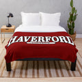 Haverford College inspired plush blanket with a stylish serif font curved design