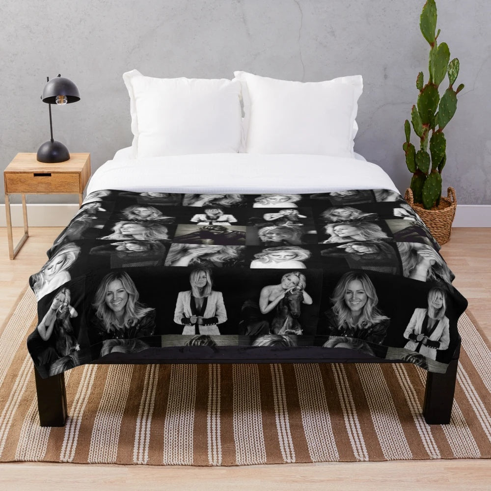 Helene Fischer inspired plush blanket with a collage design featuring the German pop star