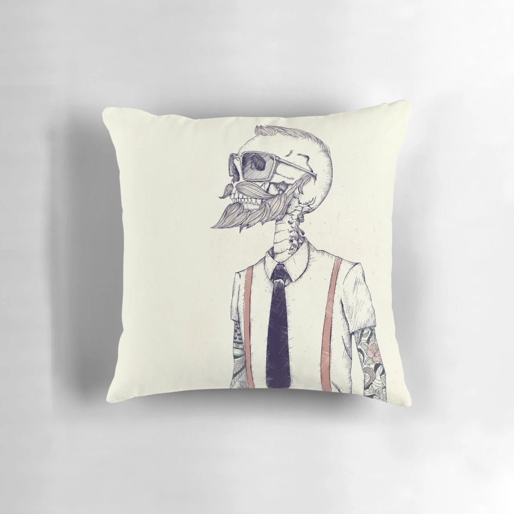 A modern, abstract skull-themed pillow for a hip, stylish home decor.