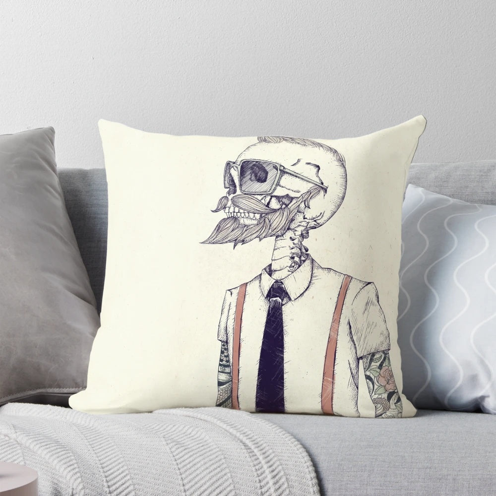 A modern, abstract skull-themed pillow for a hip, stylish home decor.