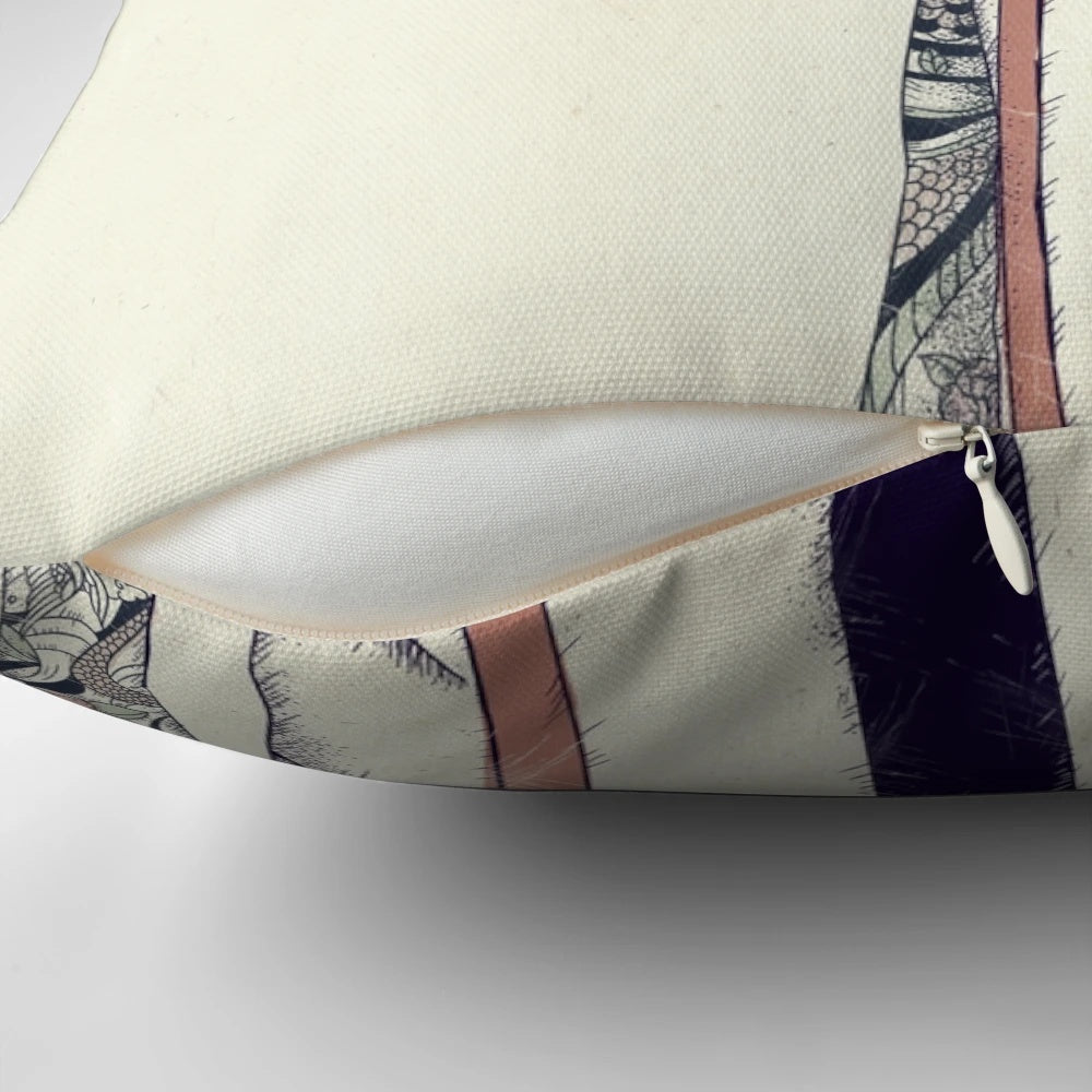 A modern, abstract skull-themed pillow for a hip, stylish home decor.