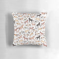 A watercolor-inspired throw pillow featuring a beautiful image of a horse against a patterned background.