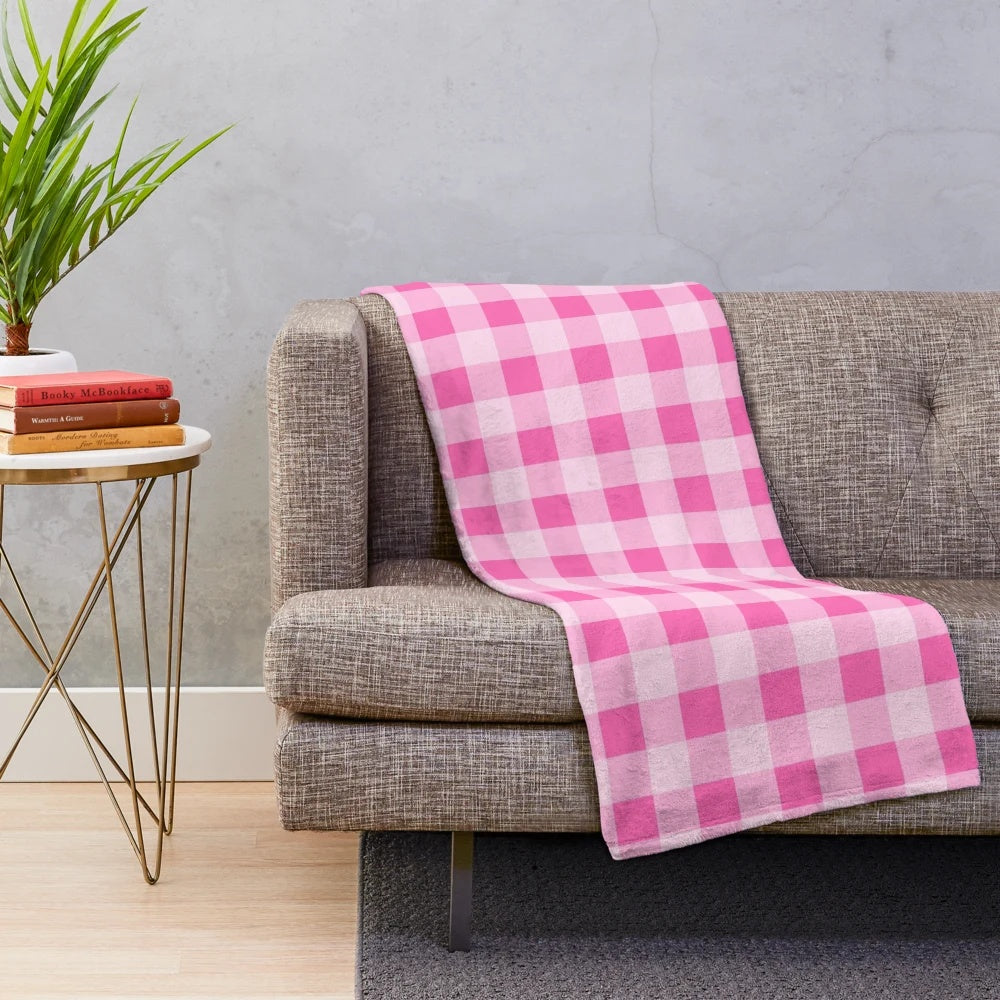 Hot pink plaid pattern plush blanket