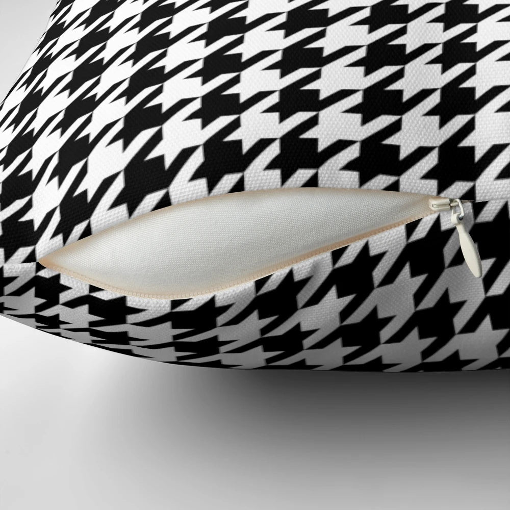 Houndstooth pattern black and white checkered decorative pillow