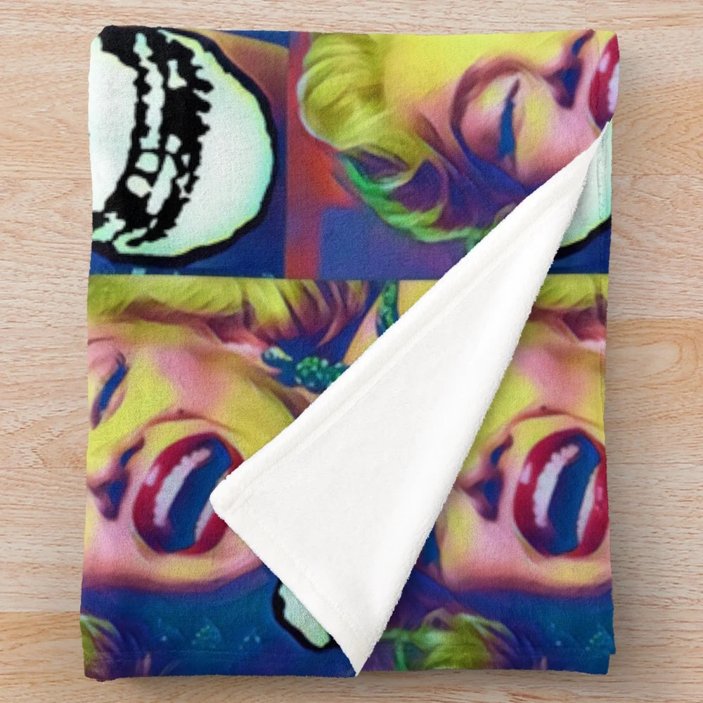 Soft and warm plush blanket with a unique hybrid moments pop art design