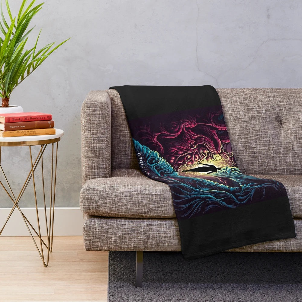 I Prevail-inspired plush blanket with heart vs mind design