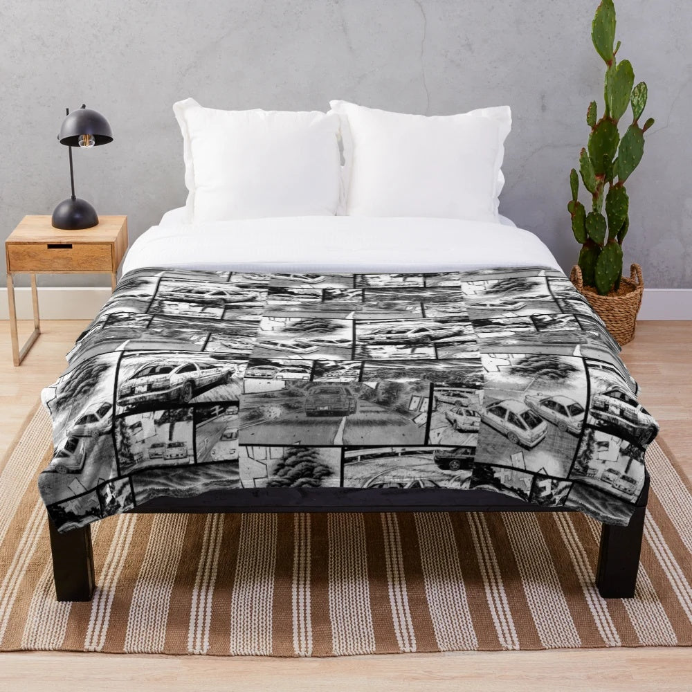 Initial D anime-inspired plush blanket with kawaii manga design