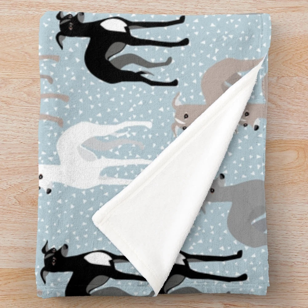 Italian Greyhound Plush Blanket with Mid-Century Modern Pattern