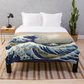 Plush blanket with the famous Great Wave off Kanagawa artwork