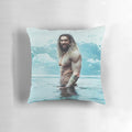 Decorative pillow featuring a photo of actor Jason Momoa