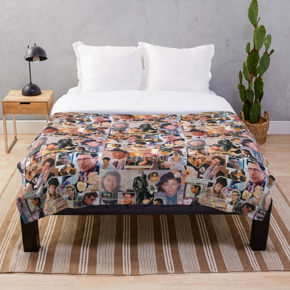 Plush blanket featuring an artistic design of actor Jeff Goldblum