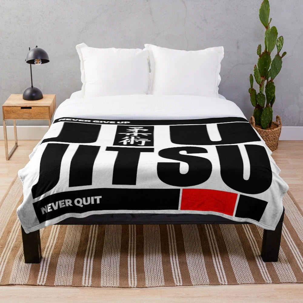 Jiu jitsu plush blanket with never give up motto design
