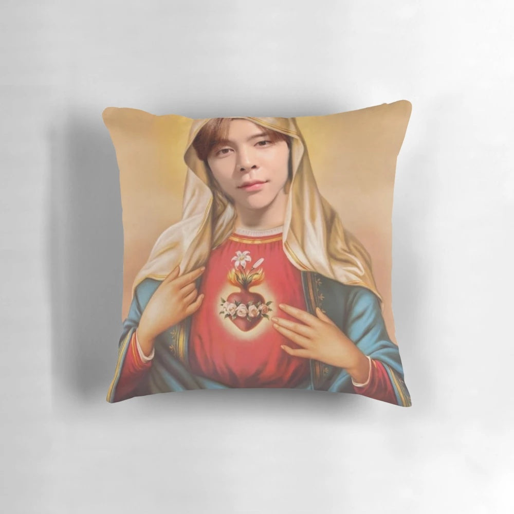 Pillow depicting Johnny, a member of the K-pop group NCT, in a creative fan art design.