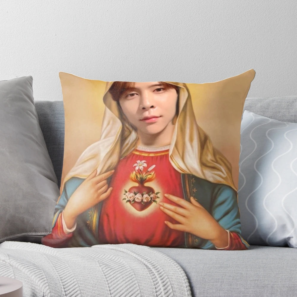 Pillow depicting Johnny, a member of the K-pop group NCT, in a creative fan art design.