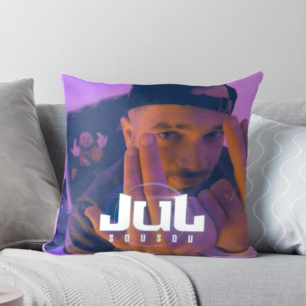 Jul-themed decorative pillow, featuring the iconic sign from Sousou, a popular French rap group