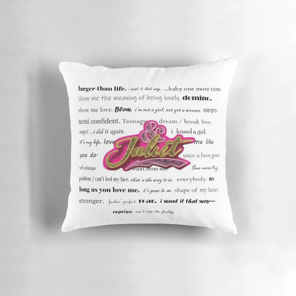 Juliet inspired decorative pillow with a whimsical design for theatre enthusiasts