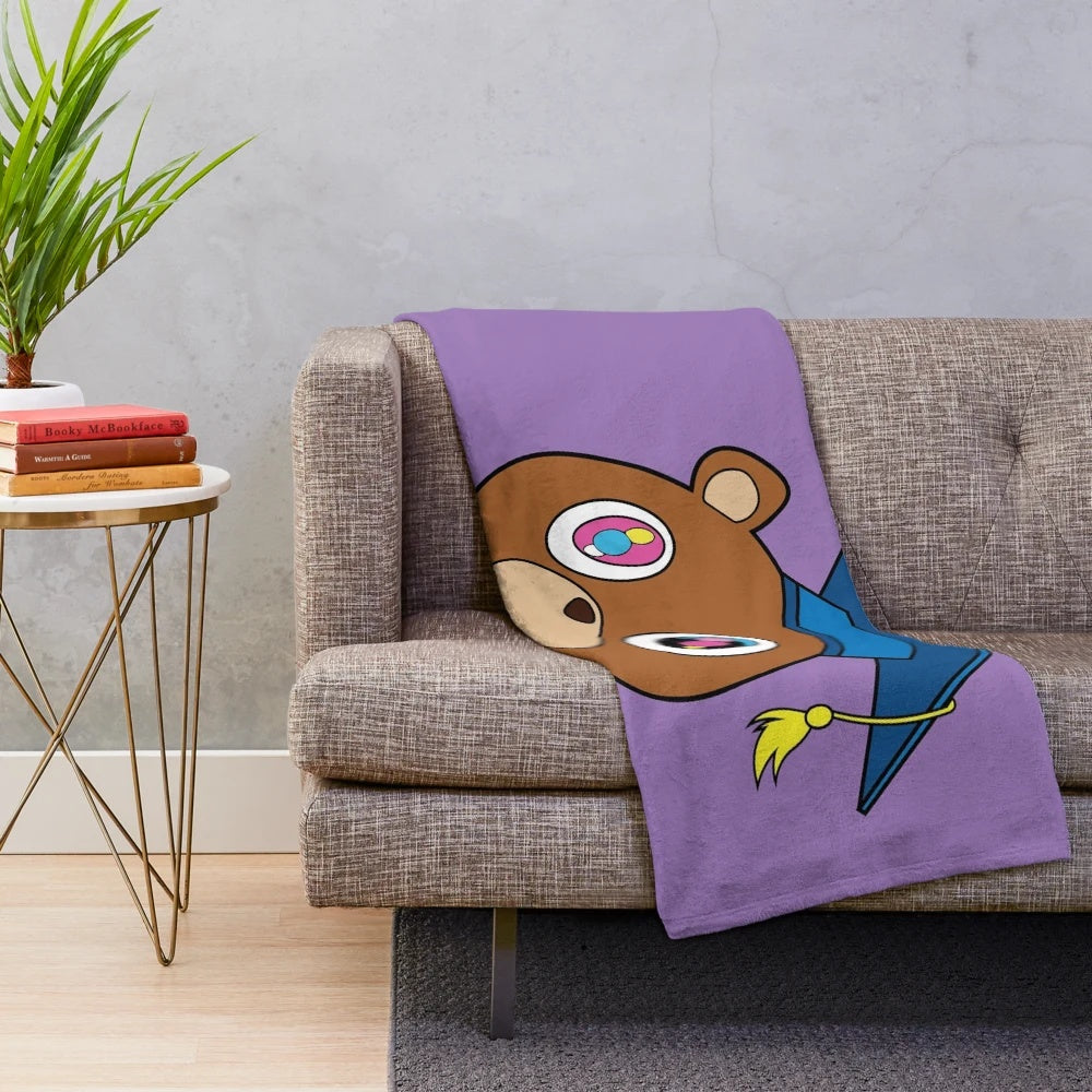 Kanye Graduation Bear Plush Blanket featuring a cartoon-style bear design