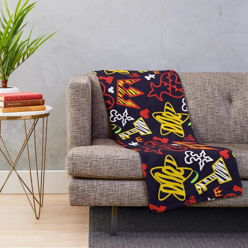 Kingdom Hearts inspired plush blanket with crayon-style pattern