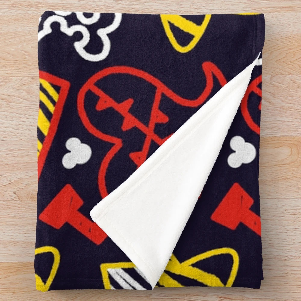 Kingdom Hearts inspired plush blanket with crayon-style pattern