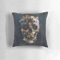 A decorative pillow featuring a striking skull design, perfect for adding a touch of edgy style to any room.