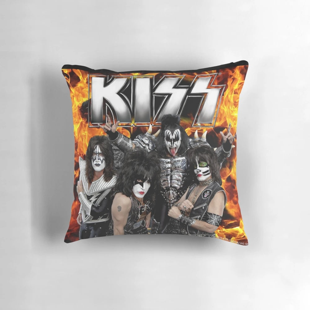 Decorative pillow featuring KISS band logo and design