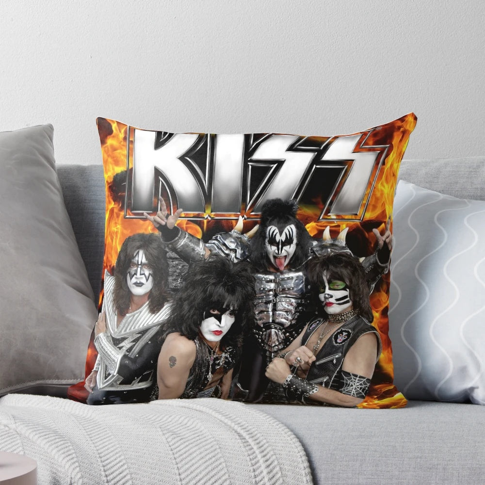 Decorative pillow featuring KISS band logo and design