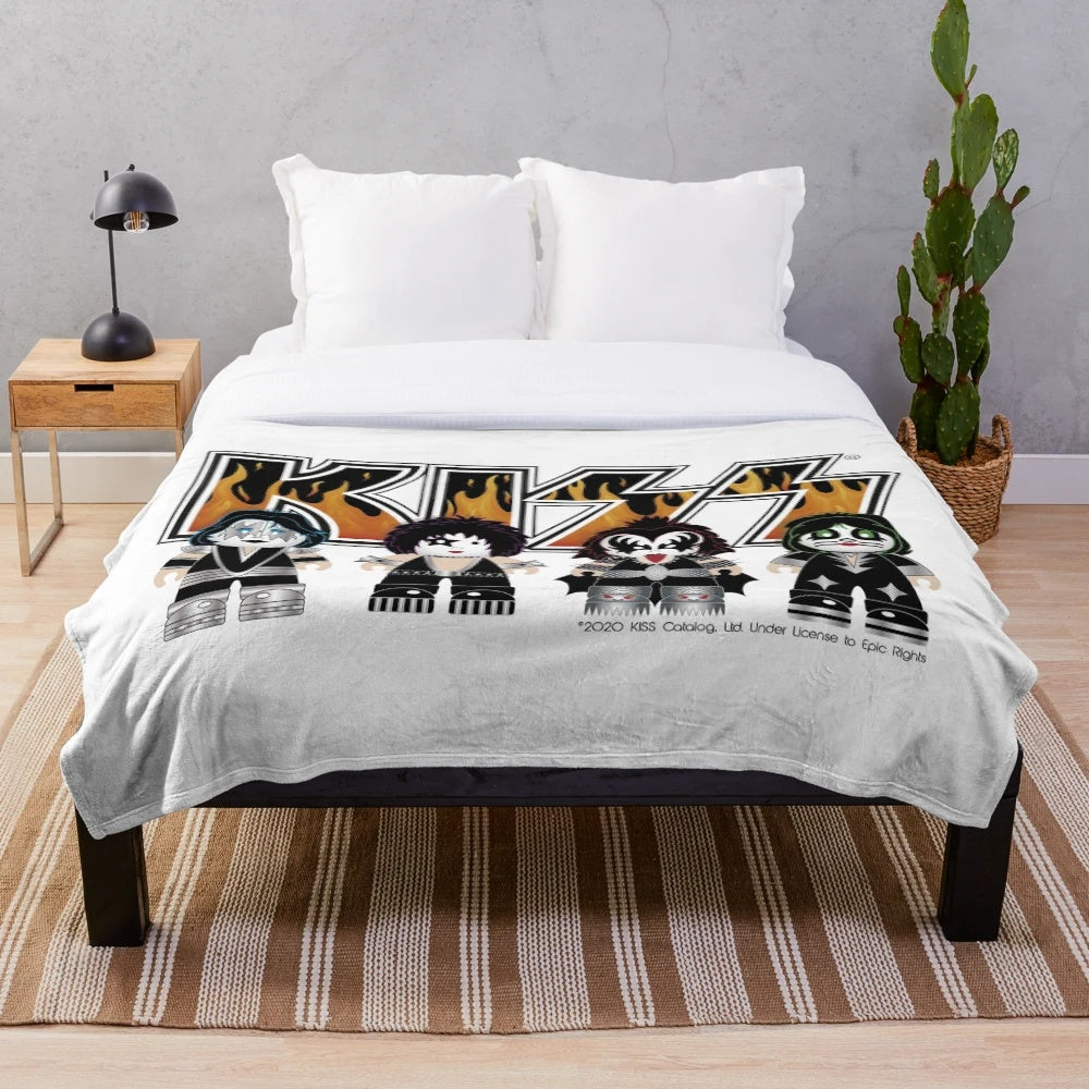 Colorful plush blanket featuring the iconic Kiss band logo design