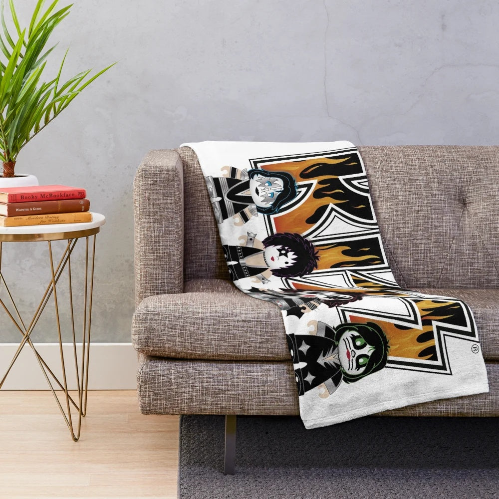 Colorful plush blanket featuring the iconic Kiss band logo design