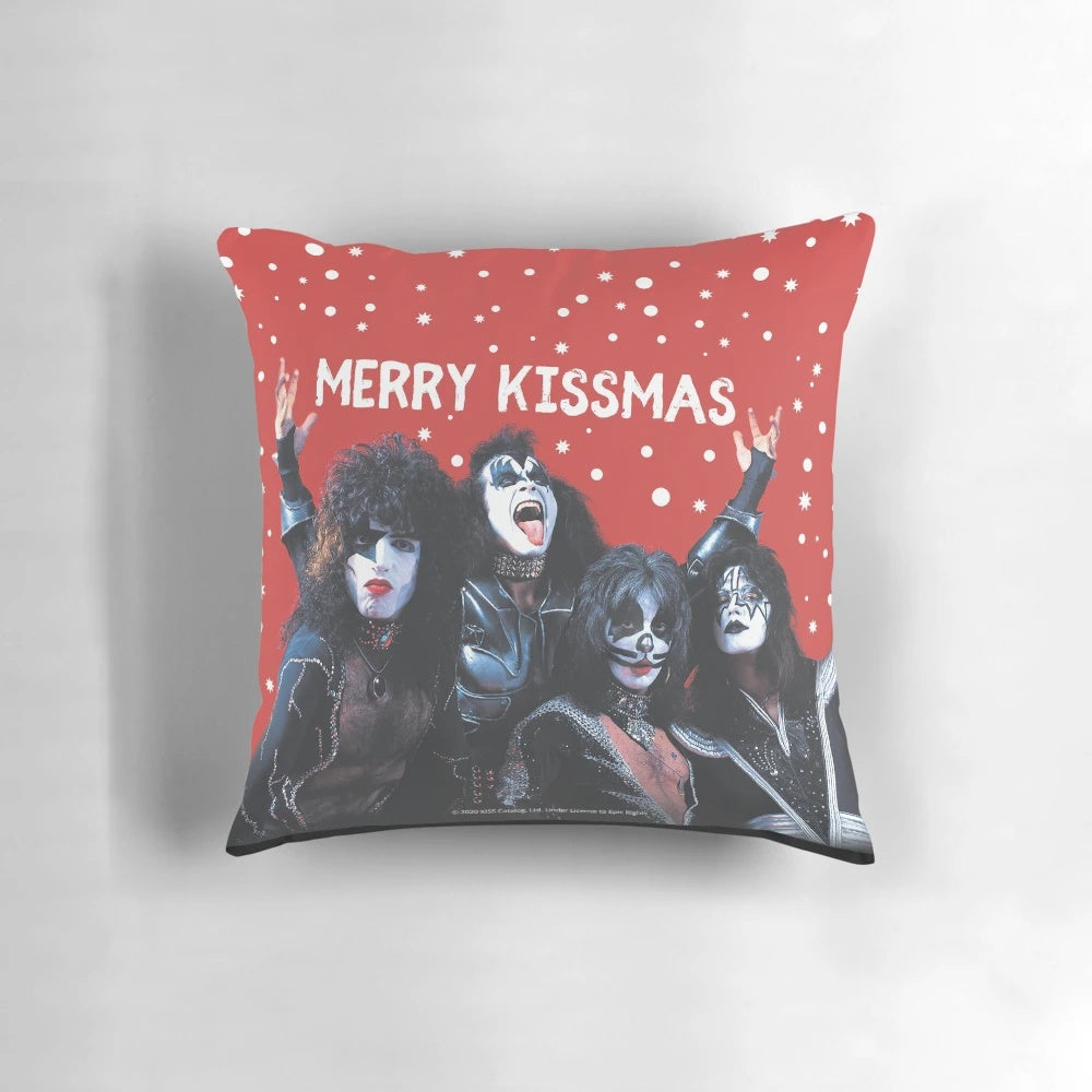 A decorative pillow featuring a kiss-themed design, perfect for fans of the rock band KISS.
