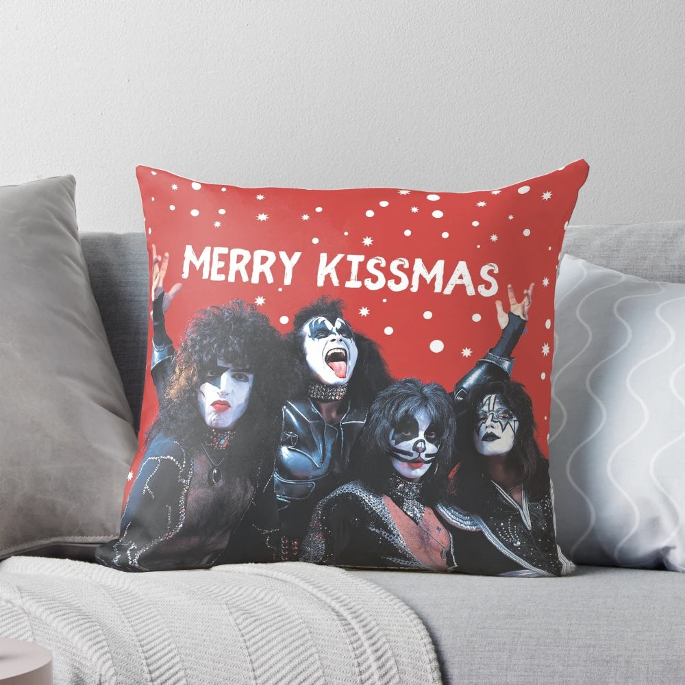 A decorative pillow featuring a kiss-themed design, perfect for fans of the rock band KISS.