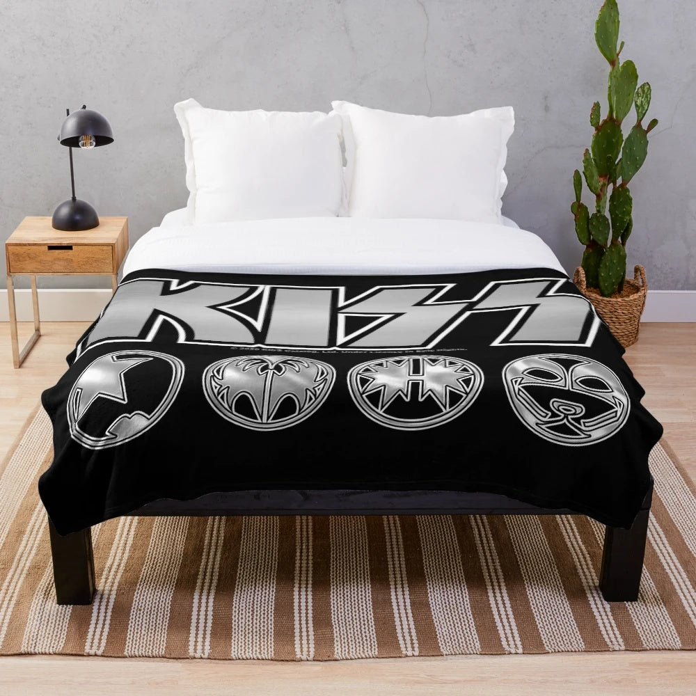 KISS Logo Silver V3 Starchild Demon Spaceman Catman Plush Blanket