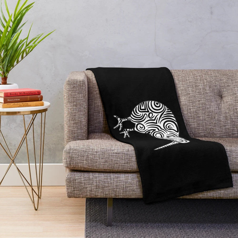 Kiwi bird plush blanket with tribal-inspired design
