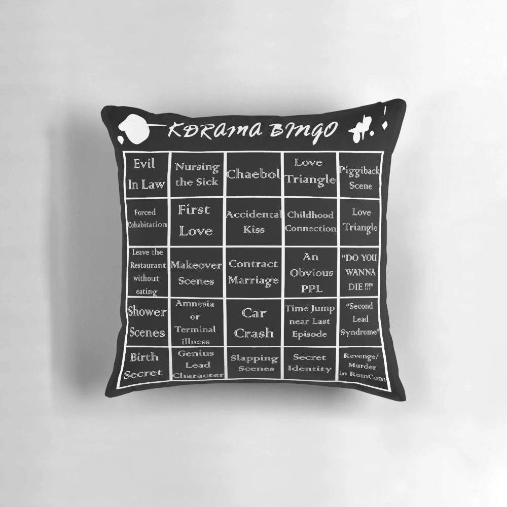 A decorative bingo-themed pillow inspired by popular Korean dramas