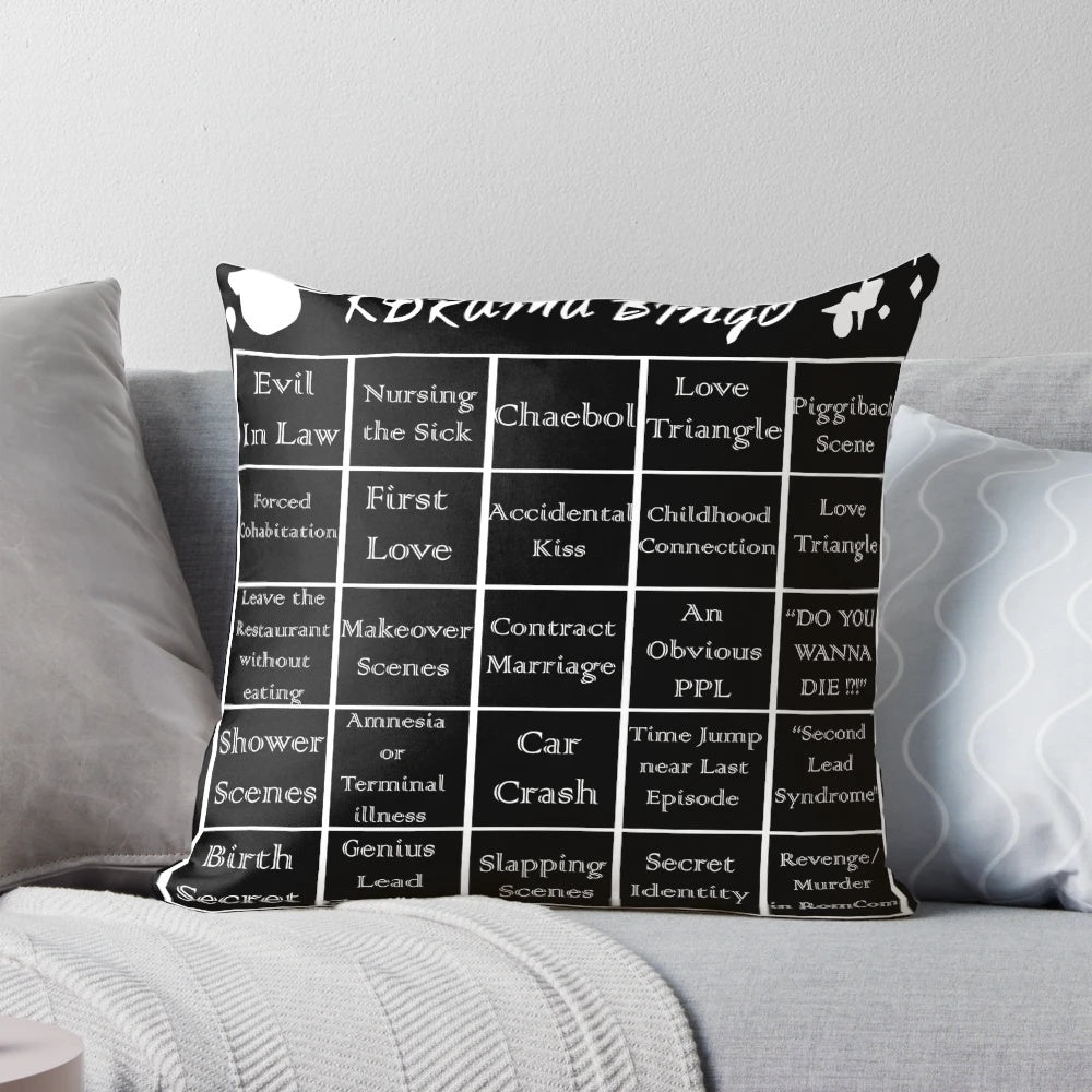 A decorative bingo-themed pillow inspired by popular Korean dramas